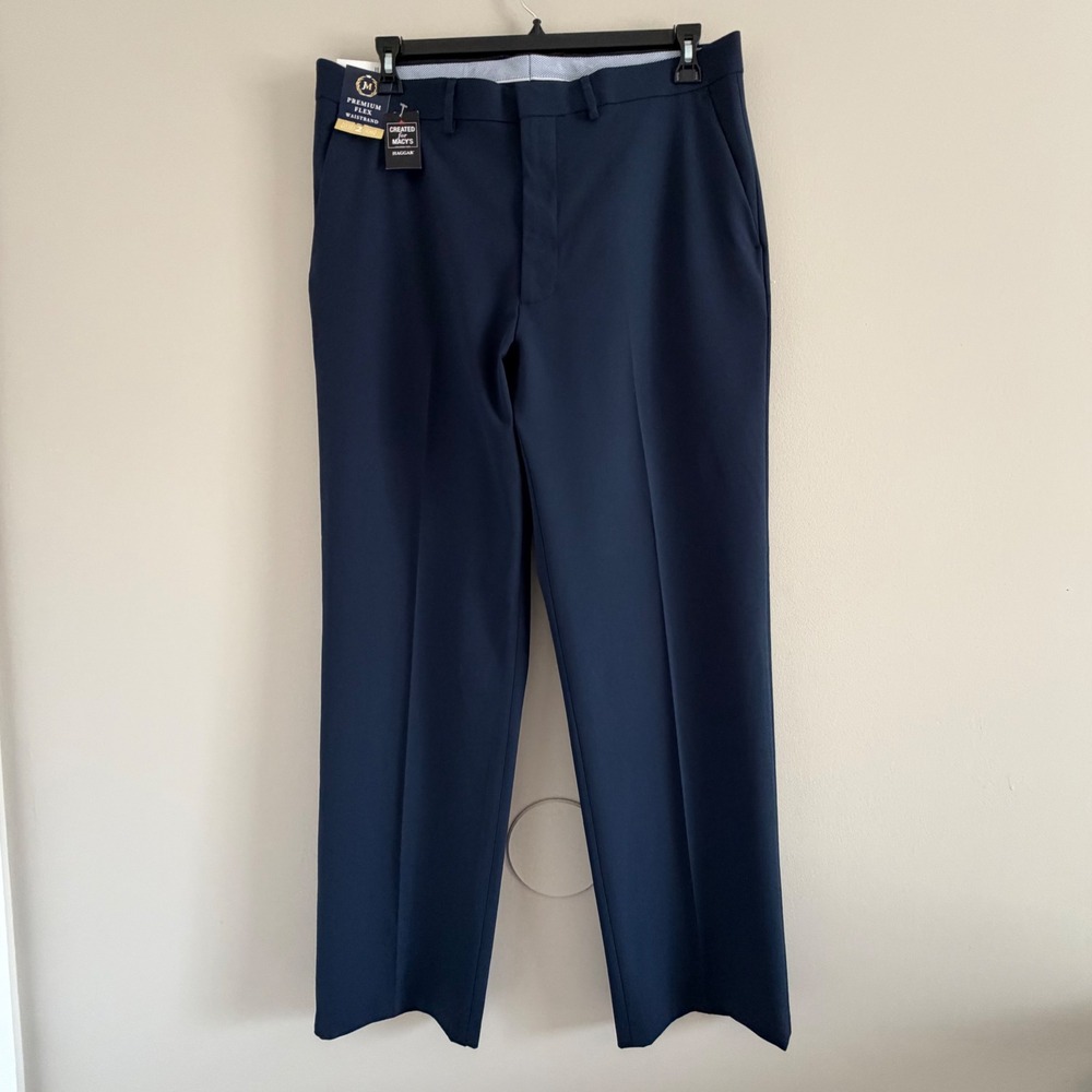 Haggar Mens 36x32 Dress Pants Premium Flex Waistband Navy Blue Classic Fit NWT